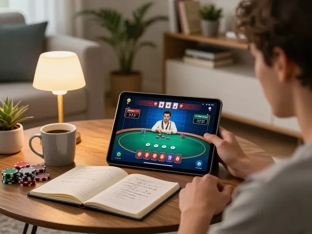 Engaging in poker on RR88 through a tablet in a cozy living room setting.