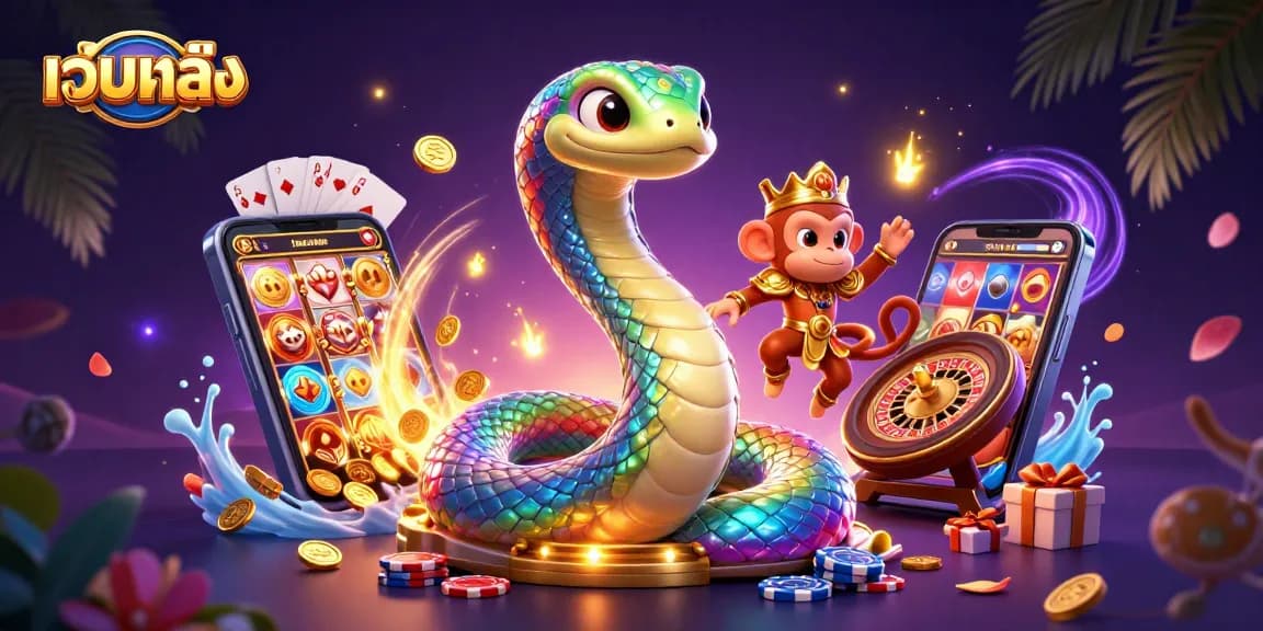 สัมผัสประสบการณ์การเล่นเกมที่น่าตื่นเต้นกับเว็บตรง ขณะที่งูสายรุ้งที่สดใสและราชาแห่งลิงทองส่องสว่างในฉาก
