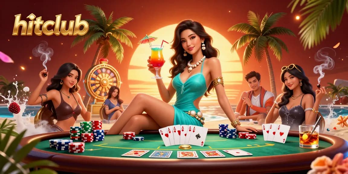 Engage in thrilling gaming at hitclub with vibrant casino scenes, poker tables, and glamourous atmosphere.