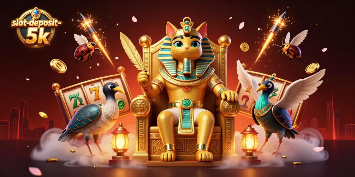 Experience thrilling gameplay with slot-deposit-5k in this vibrant casino scene featuring Egyptian themed characters.