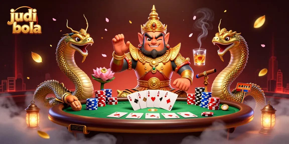 Betting on judi bola with engaging scenes from a casino, featuring iconic poker elements.