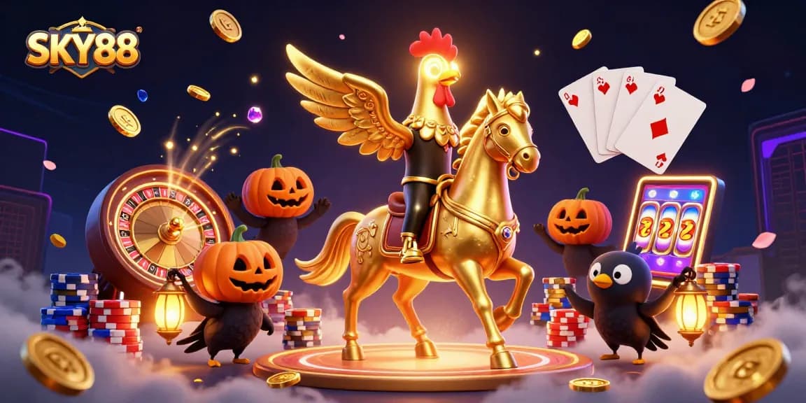 Experience SKY88's thrilling gaming atmosphere with a mystical midnight casino scene