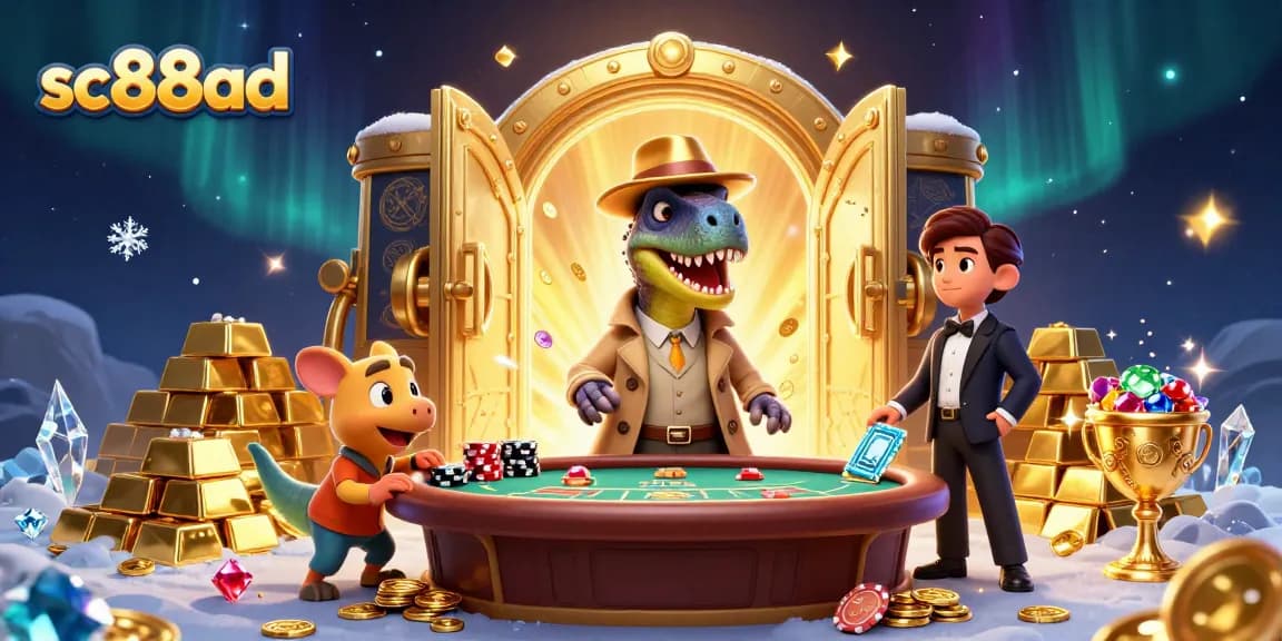 Watch a velociraptor card counter at a blackjack table surrounded by treasures in this sc88ad animated scene.