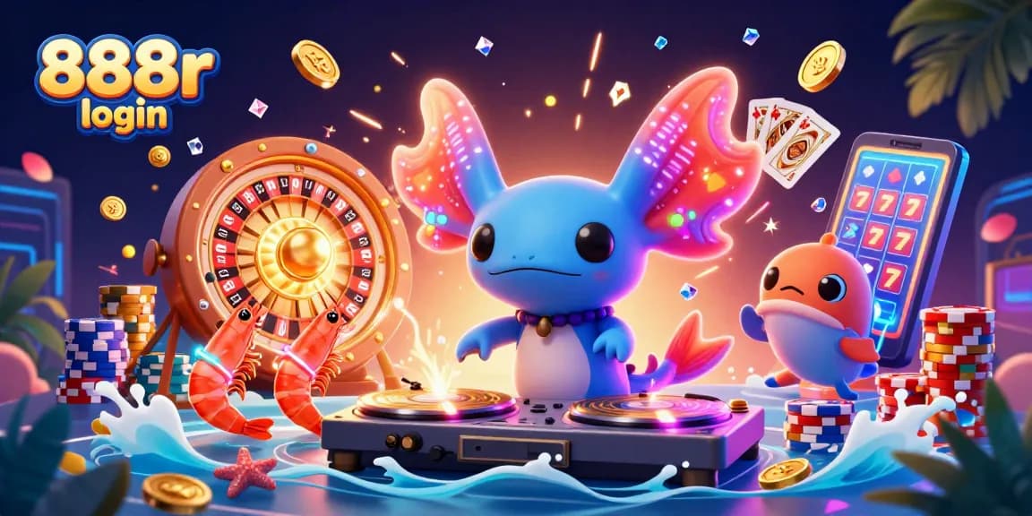 Experience the vibrant 888r login world with lively characters and exciting casino elements.