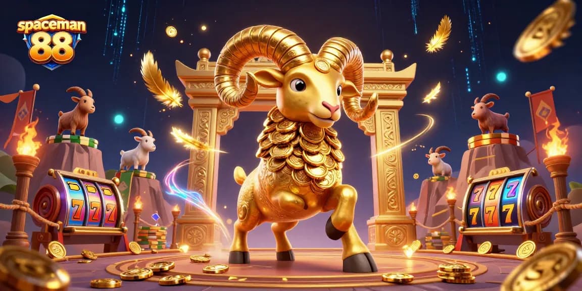 Experience thrilling gameplay with spaceman 88 as golden ram charges through a vivid casino arena.