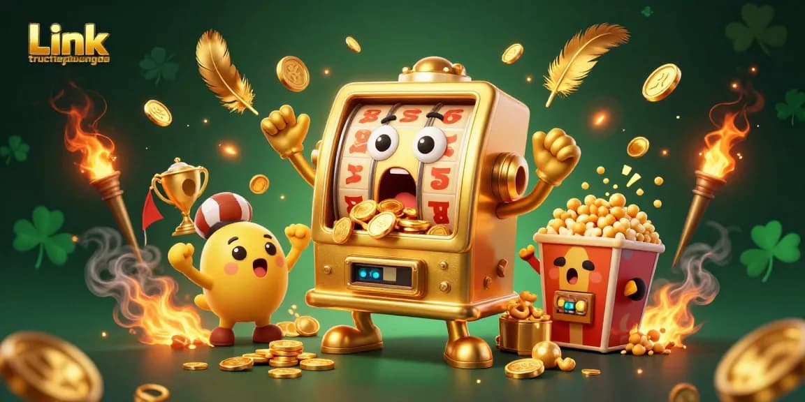 Link tructiepbongda showcases winning slot action with golden coins showering from delighted machines.