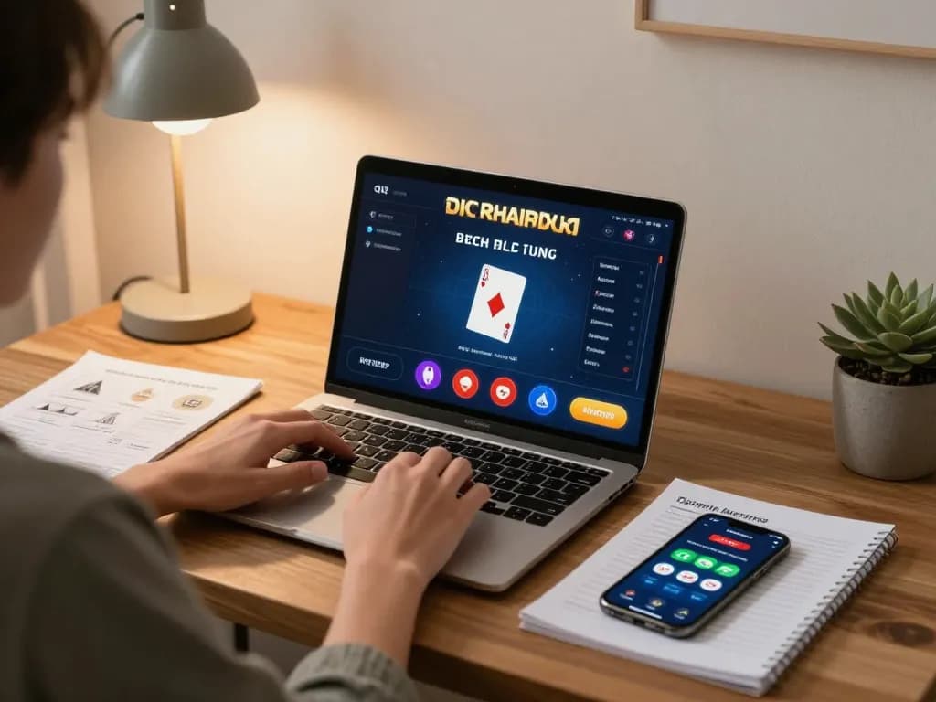 Engaging user enjoying poker on cm88 with warm home ambiance and strategy notes.