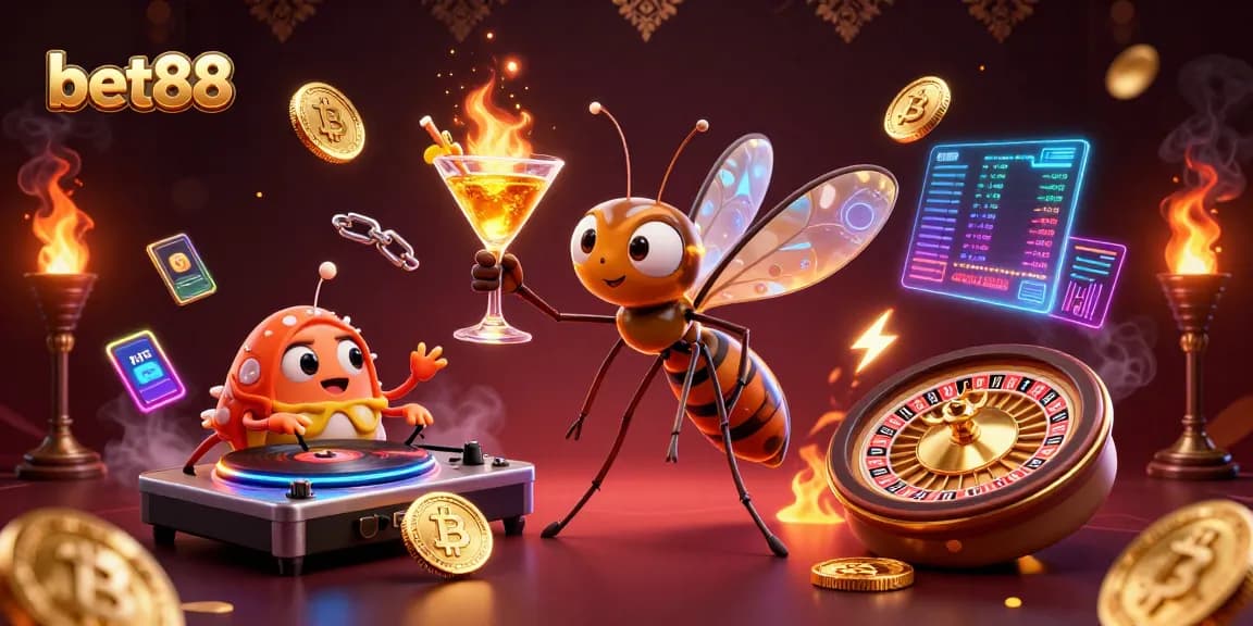 Experience the excitement of bet88's vibrant casino atmosphere with animated characters and dynamic game elements.