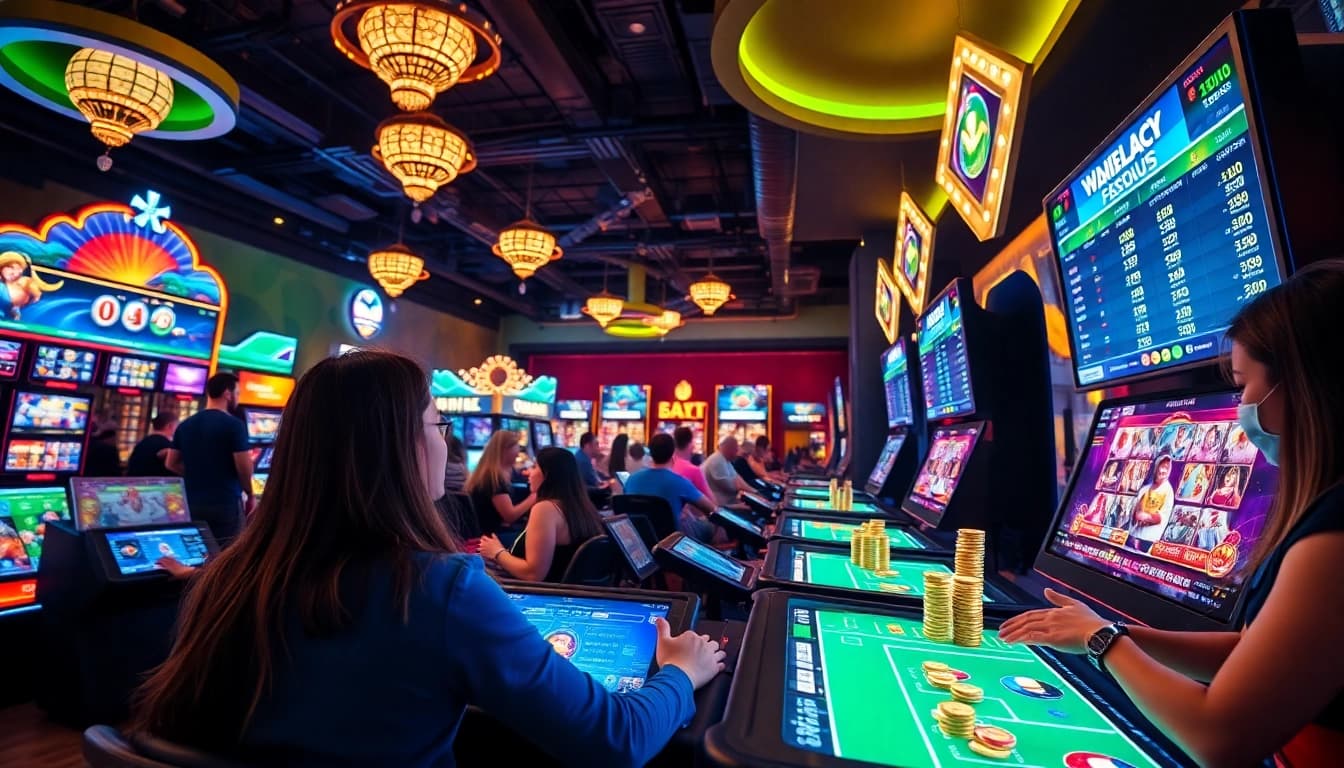 Exciting online gambling atmosphere at 66 club with players celebrating wins.