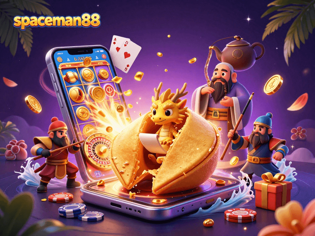 Experience exciting spins and wins with spaceman88 in a vibrant 3D casino scene.
