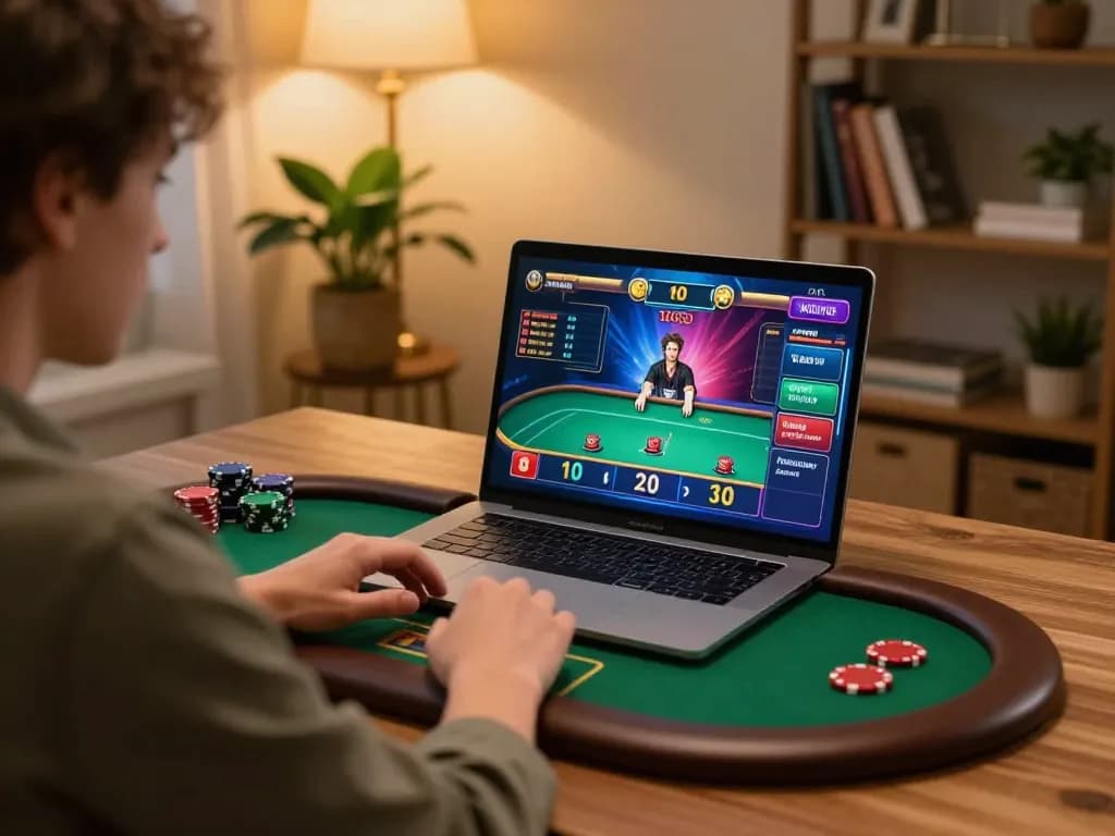 Player enjoying online gambling at home with hz88 gaming interface visible on laptop