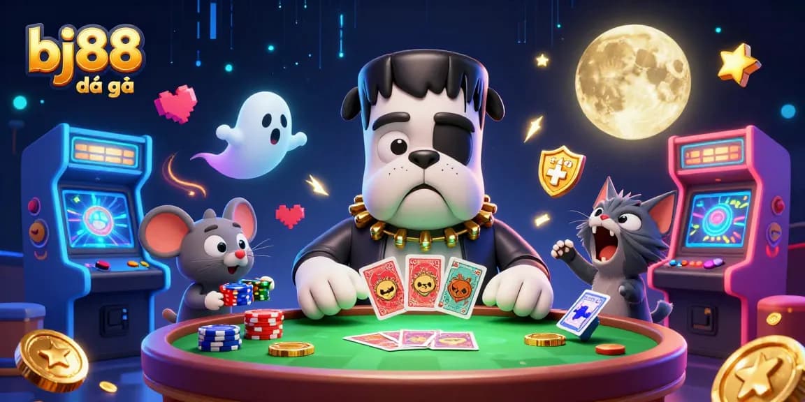Engage in exciting bj88 đá gà with a vibrant 3D scene of unique characters and game elements.
