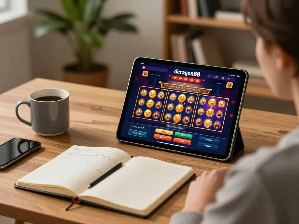 Mainkan permainan kasino di mana saja dengan aplikasi seluler deragon88 yang ditampilkan di tablet dalam suasana rumah yang nyaman.