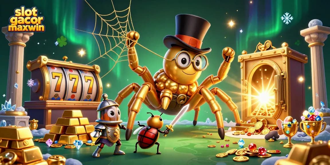 Engage in exciting gameplay with slot gacor maxwin as golden treasures surround brave characters.