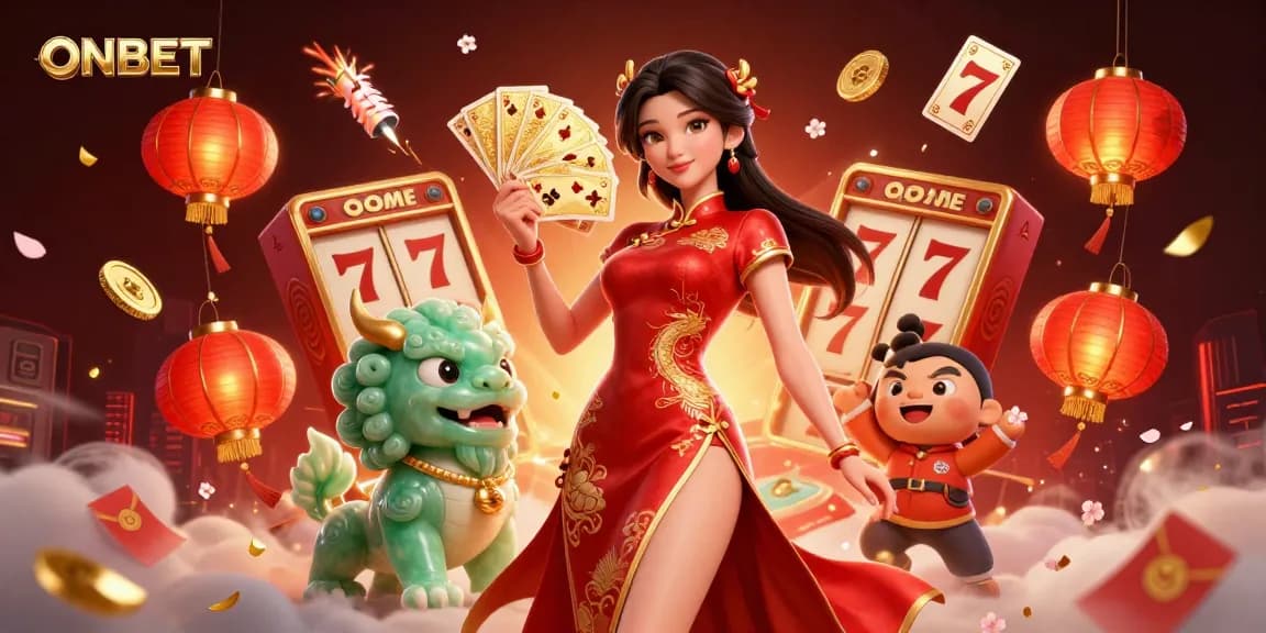 Experience the excitement of gaming at ONBET with vibrant 3D characters and festive elements.