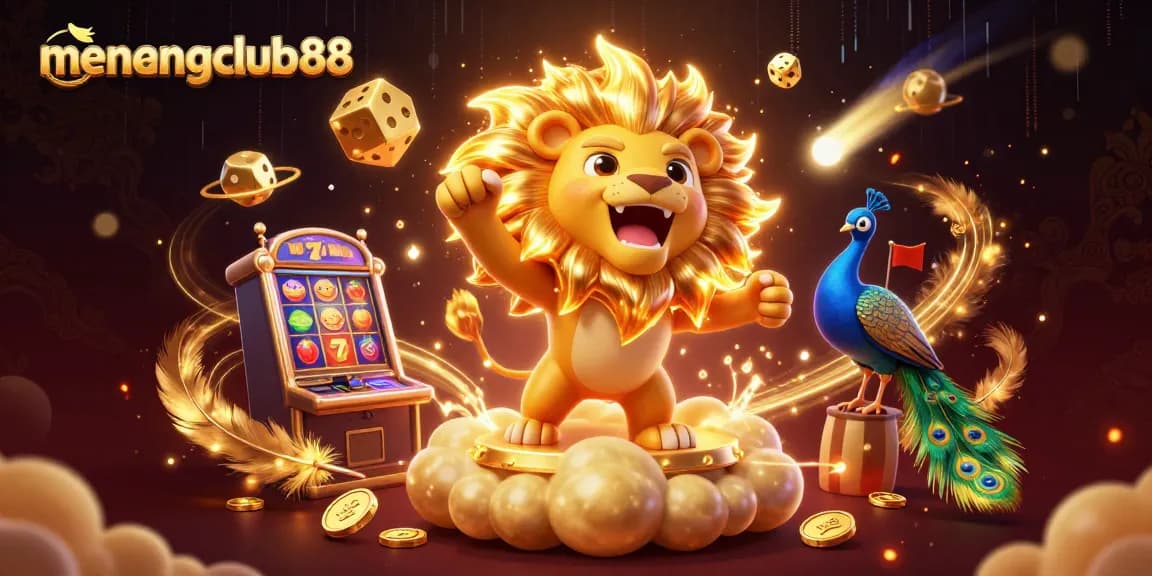 Experience thrilling gameplay at menangclub88 with a vibrant 3D casino scene featuring dynamic characters and slot elements.