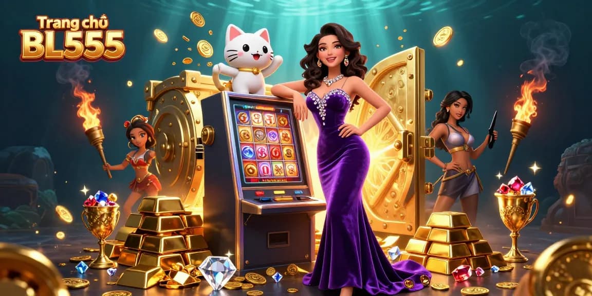 Experience thrilling winning moments at Trang chủ BL555 with a glamorous woman enjoying a jackpot slot machine.