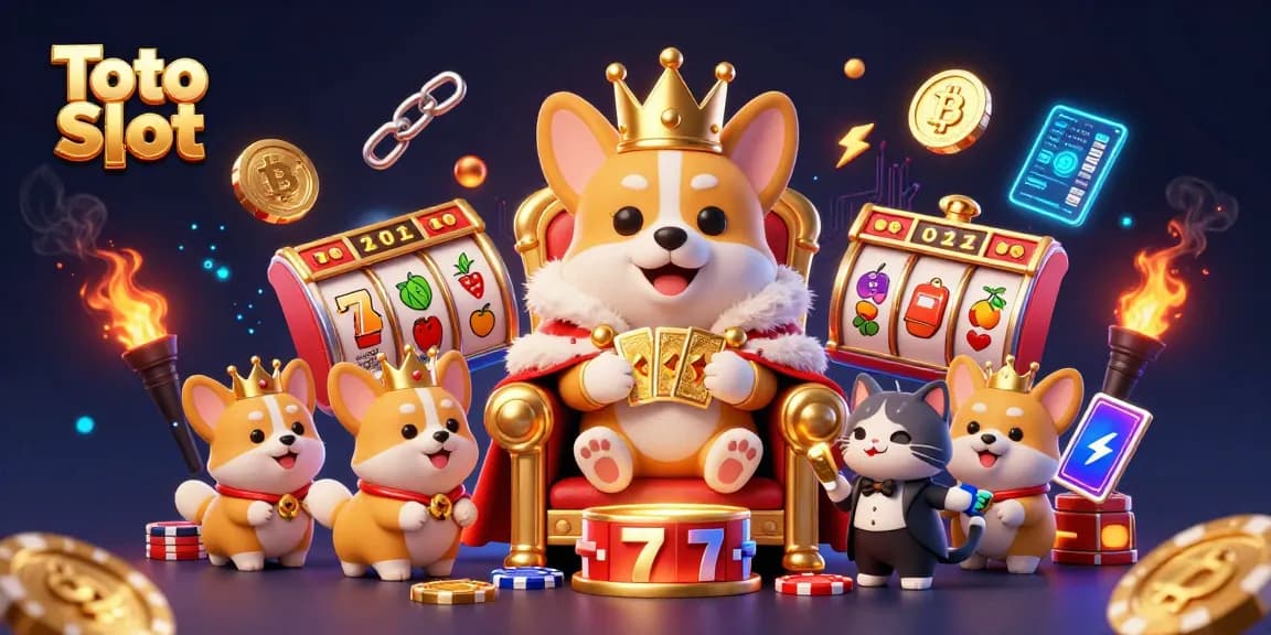 Permainan Toto Slot yang mengesankan di kasino dengan corgi raja dan simbol buah.