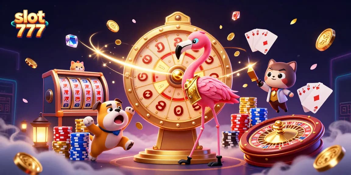 Engage with slot 777 through an exciting 3D illustration of joyous gameplay with vibrant casino elements.