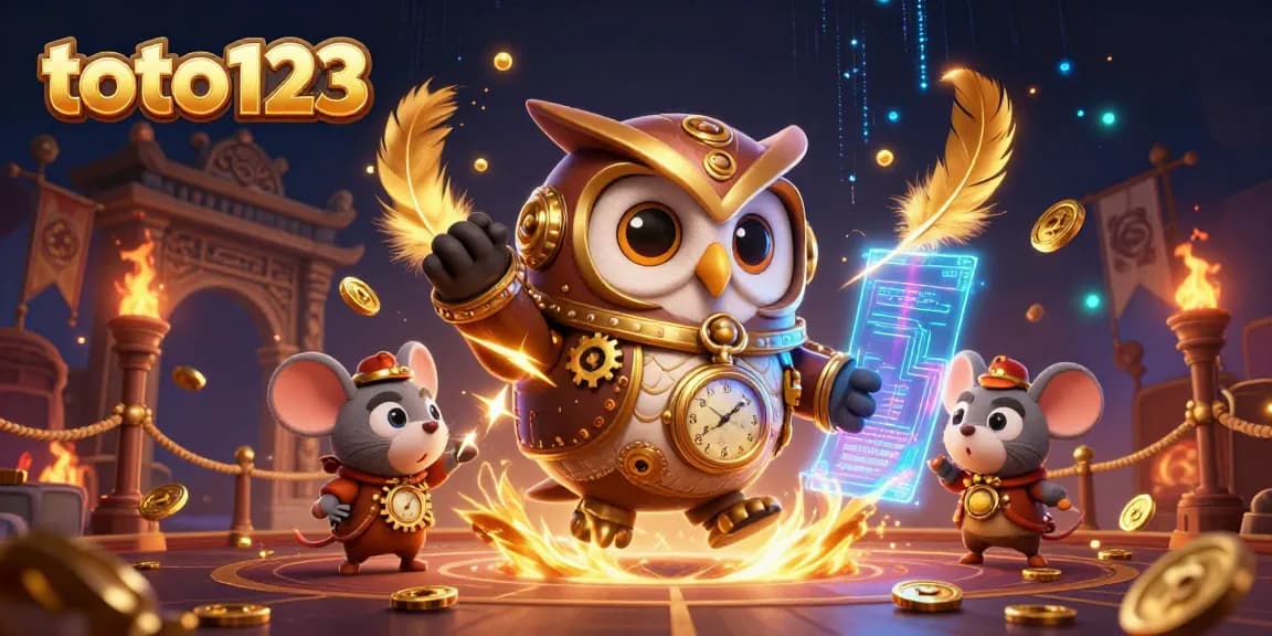 Engage with toto123 as the owl analyzes winning patterns in a vibrant casino setting.