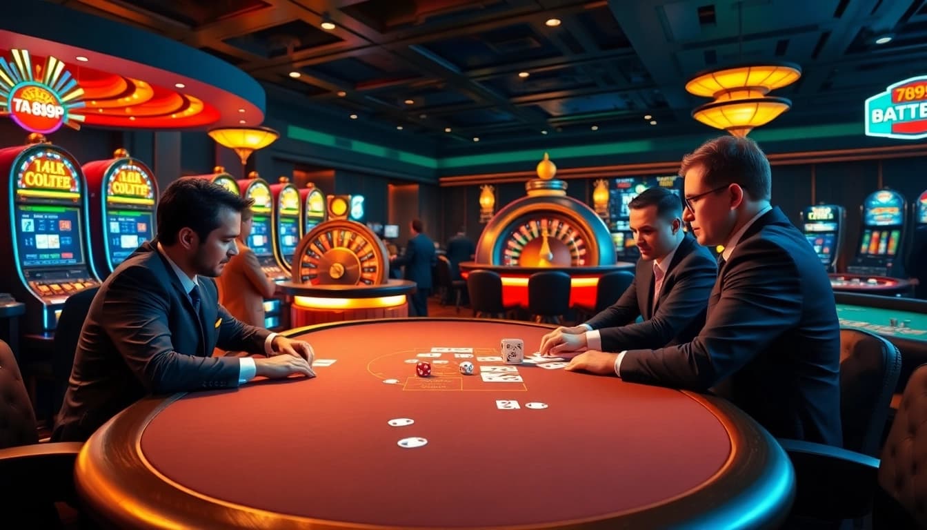 Experience the excitement of 789p with professional players at a luxury casino poker table.