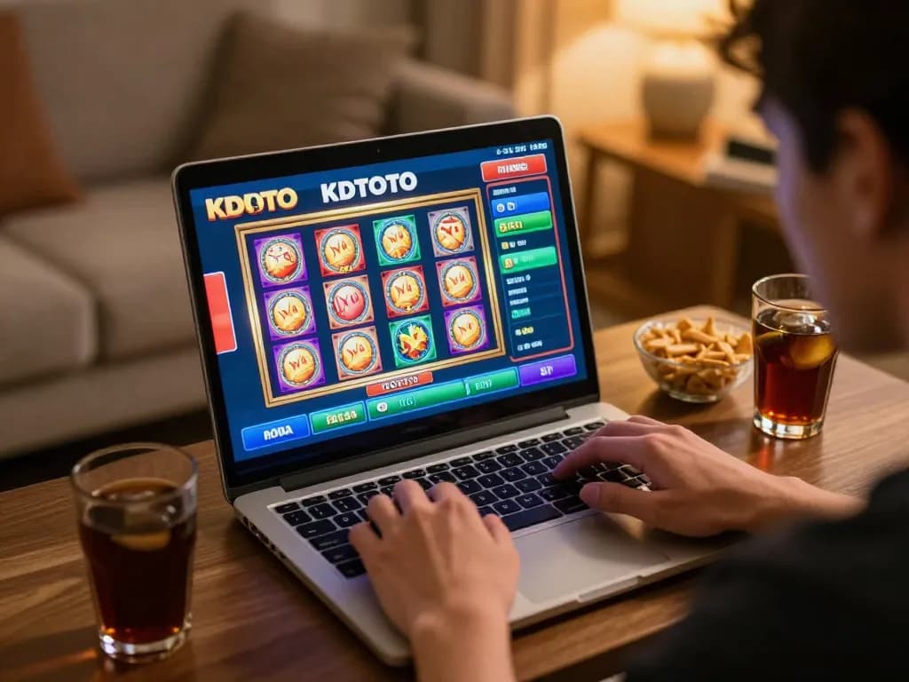KDTOTO online gambling session with player engaged in exciting slot games from home.