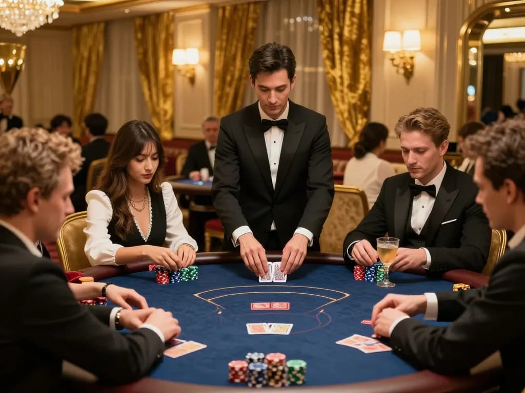 Engaged players at a go8 poker table in a luxurious casino atmosphere showcasing excitement and strategy.