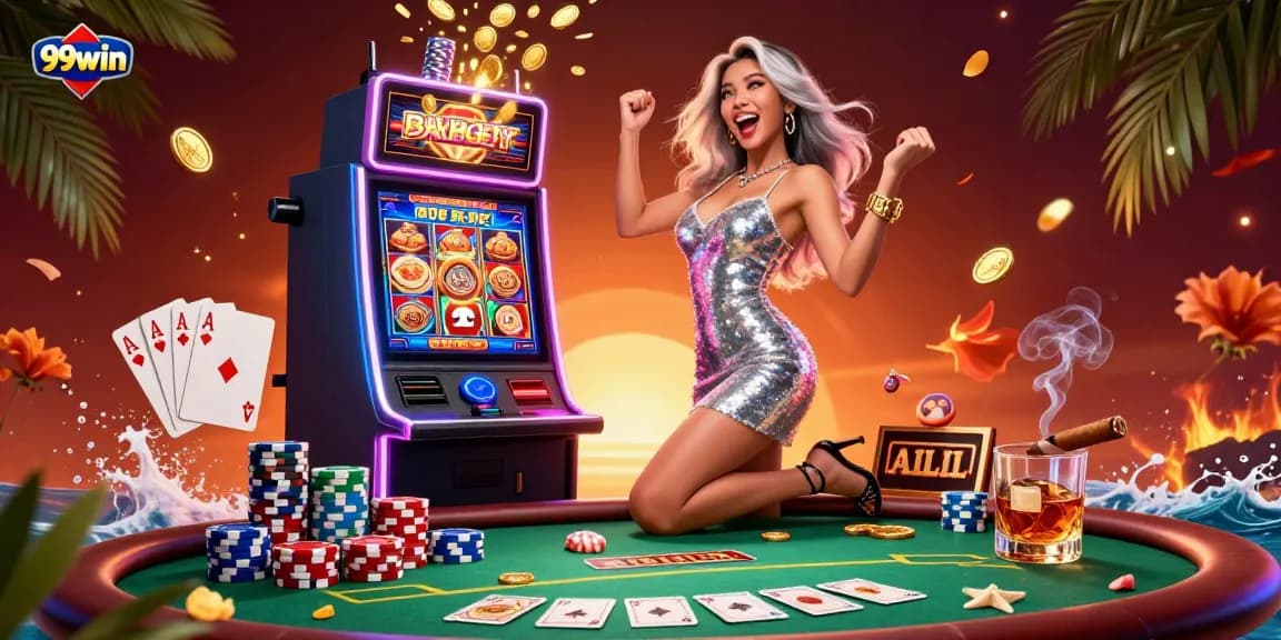 Celebrate a jackpot win at 99win with vibrant casino lights and rich gameplay elements.