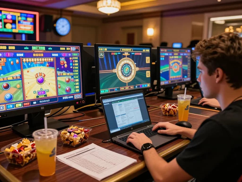 UGDEWA player engaging in thrilling online slot games from a cozy setup with snacks and drinks.