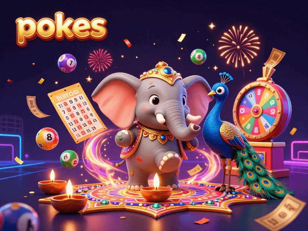 Engage with pokies in this vibrant 3D illustration showcasing exciting casino elements and festive characters.
