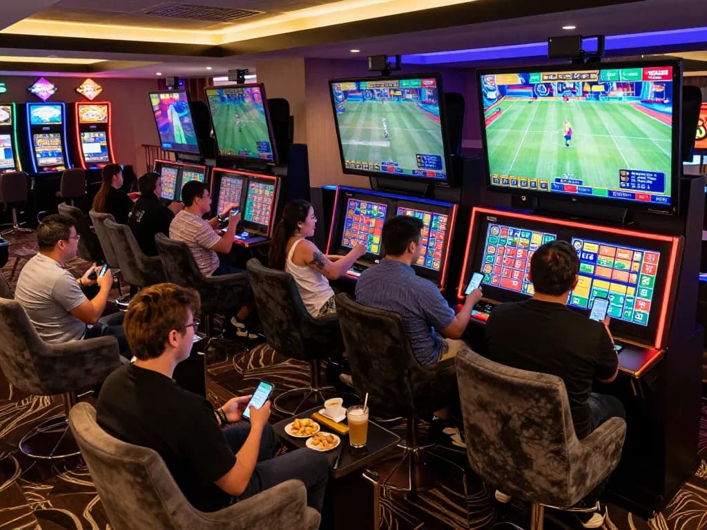 Engaging players at phtaya's advanced sports betting lounge cheering for their bets at live events