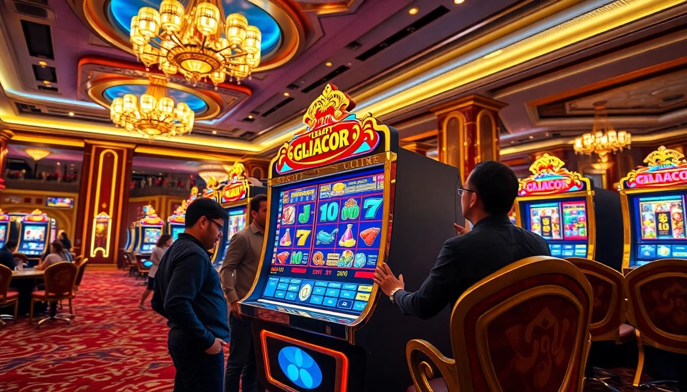 Win big with slot gacor on a colorful, luxurious casino slot machine.
