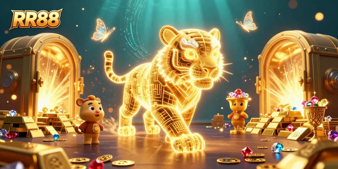 Experience thrilling gameplay at RR88 with an illuminated tiger prowling in a vibrant digital casino.