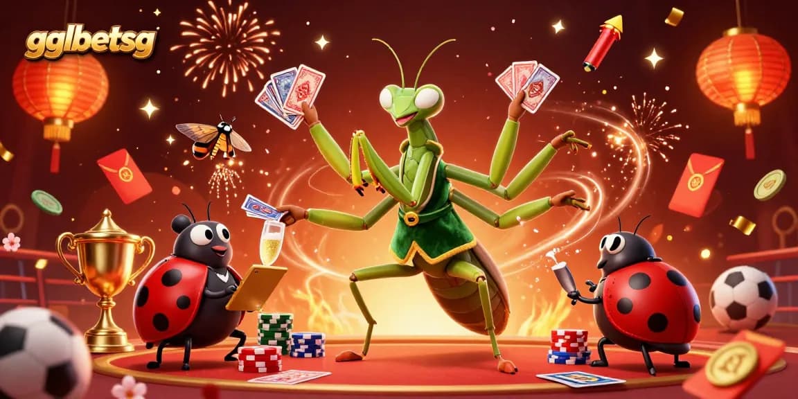 gglbetsg showcases dynamic betting with a giant praying mantis card sharp in action.