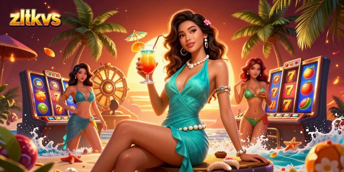 Experience excitement at zltkvs casino with vibrant slot machines and a glamorous tropical setting.