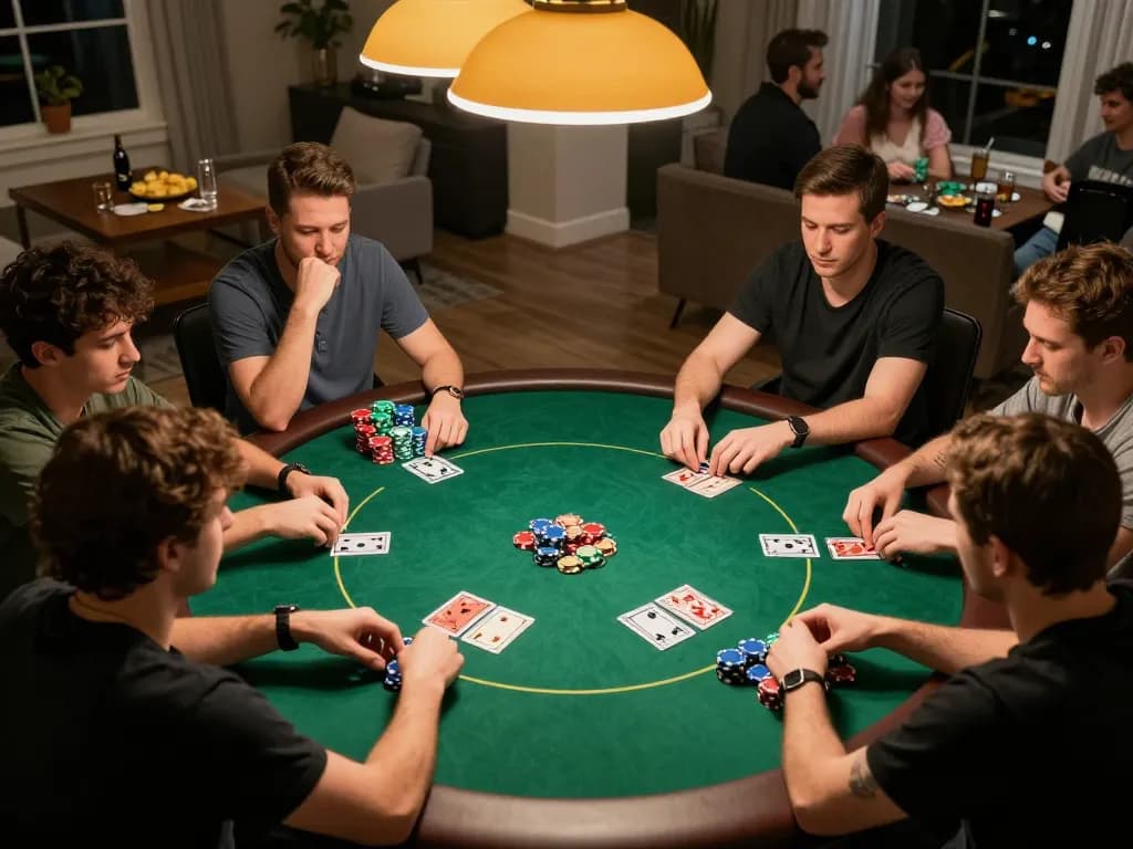Engaged players in a poker game at home creating an interactive experience with Yinkafolawiyo Group.