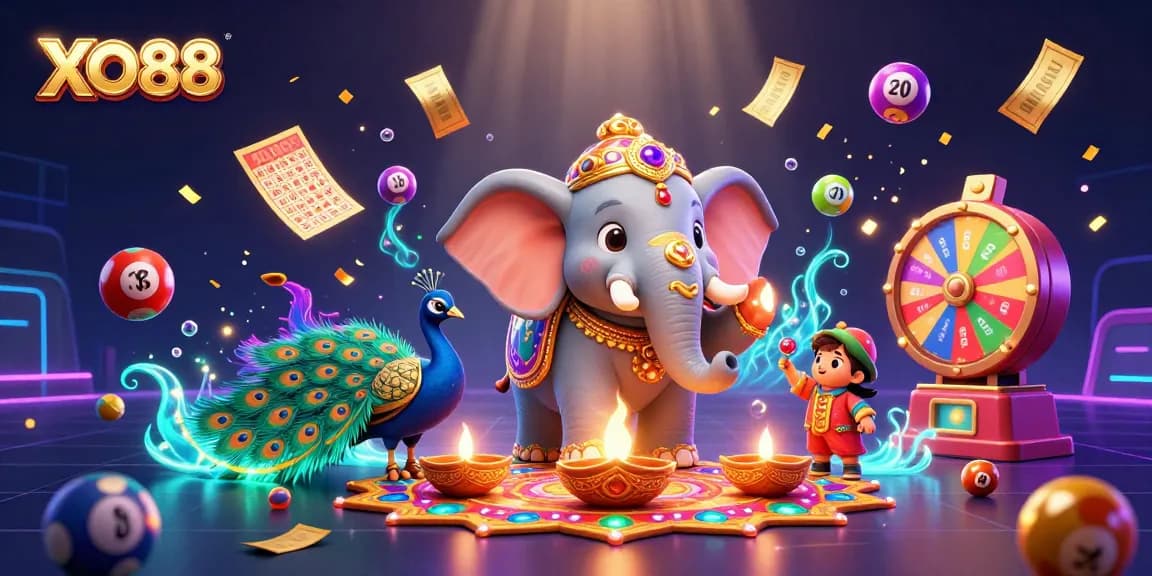 Engage in the vibrant world of XO88 casino with a lively 3D illustration showcasing dynamic games and excitement.
