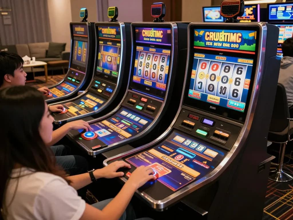 Pemain yang terlibat dengan gembira menuntut kredit percuma rm50 sambil bermain permainan slot yang ceria di kasino dalam talian yang mewah