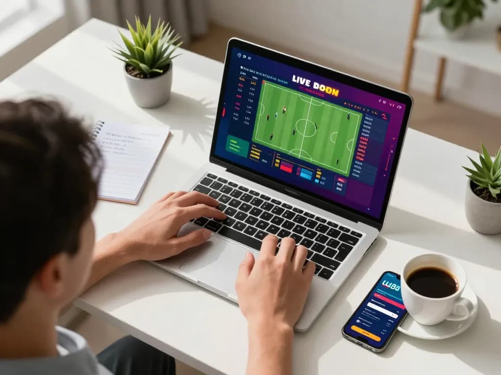 Betting on uu88 with sports odds displayed on a laptop and smartphone in a modern home setup