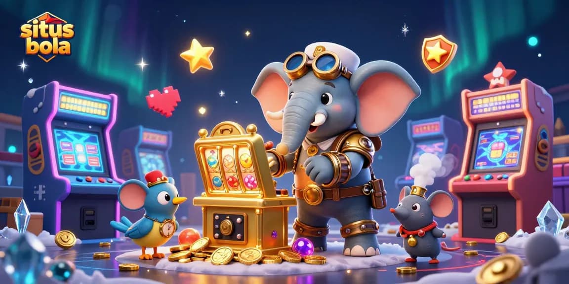 Experience action and excitement at situs bola with a whimsical steampunk illustration depicting gambling elements.