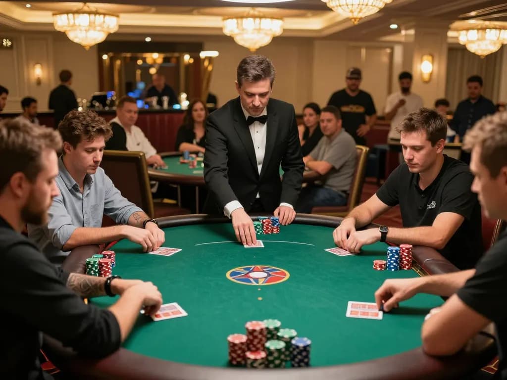 Players showcasing strategic play in an intense high-stakes poker game at 388bet casino.