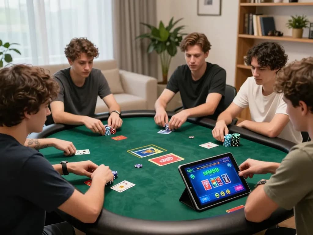 Players engaging dynamically in an online poker game at MM88, showcasing excitement and strategic gameplay.