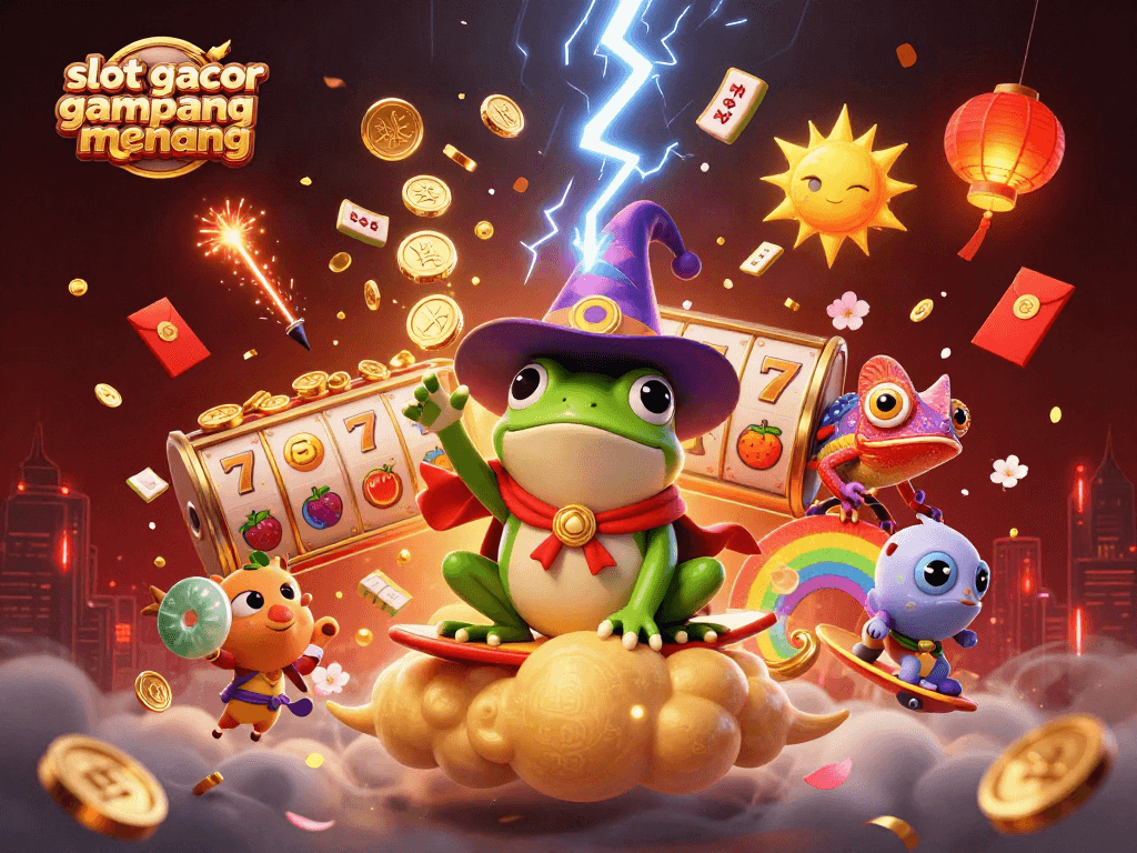 Spin and win the slot gacor gampang menang with a 3D scene of magical characters and casino elements.
