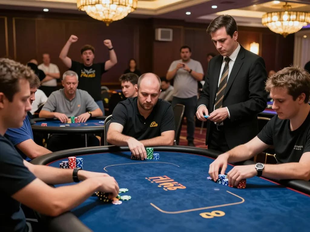 Players at a Sunwin poker tournament focused on their strategy, stacks of colorful chips visible.