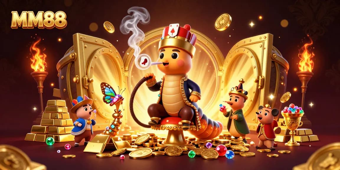 Engage in the enchanting MM88 casino scene with vibrant characters and rich treasures.