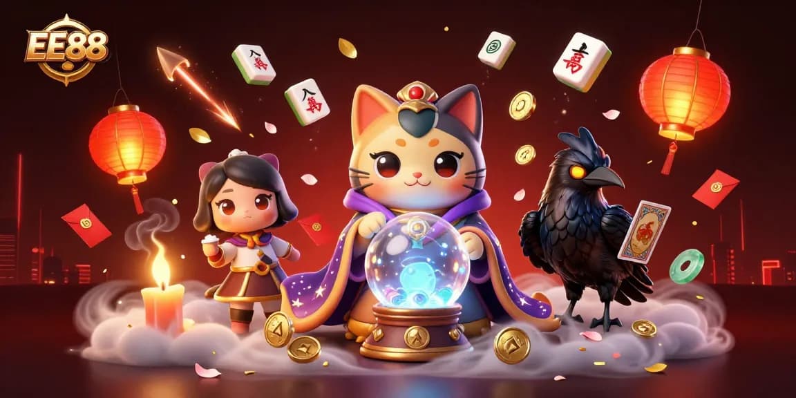 Experience exciting gambling adventures at EE88 with vibrant casino illustrations and magical elements.