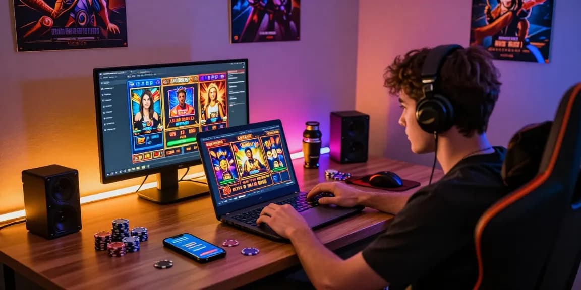 Exciting ngamenjitu online gaming scene with a player immersed in slot games.