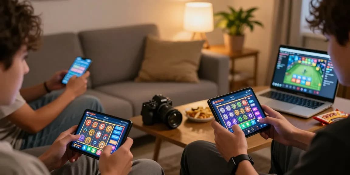 Players engaging with Slot7000 on mobile devices in a cozy gaming environment.