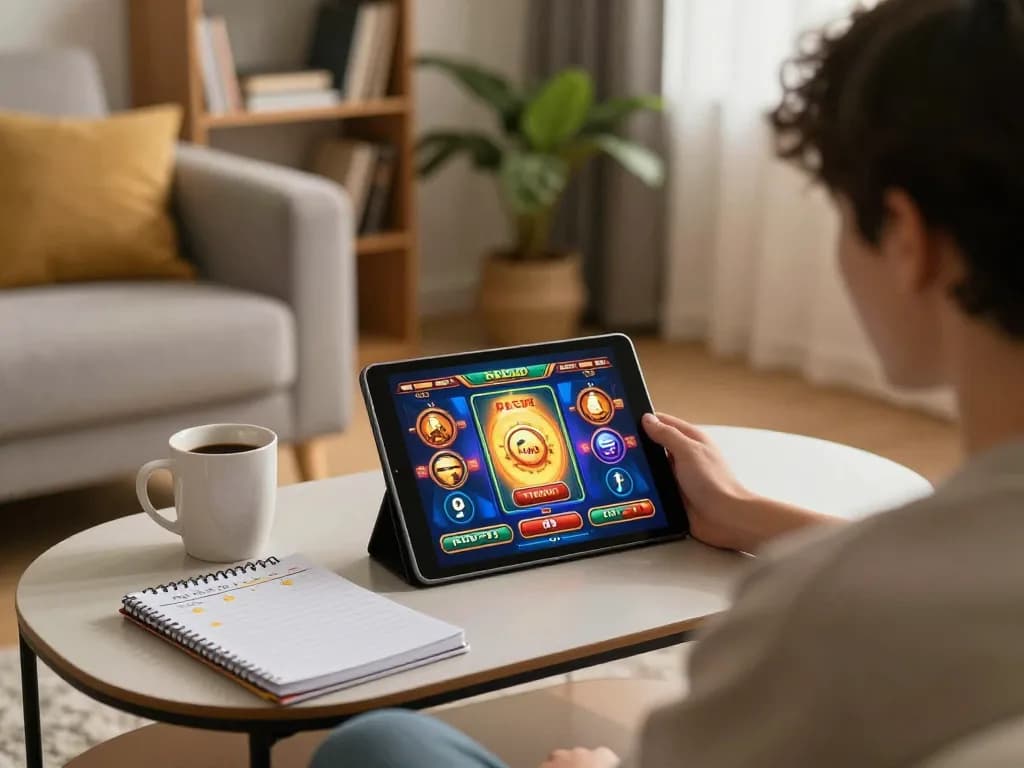 Main slot online di DASI4D dengan pengaturan rumah yang nyaman menampilkan antarmuka permainan yang cerah