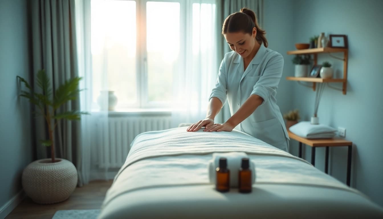 平택출장마사지 service with a therapist delivering a soothing massage in a cozy home setting.
